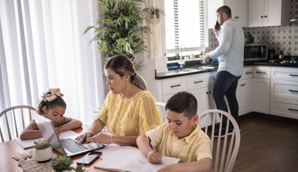 Family working in the kitchen.