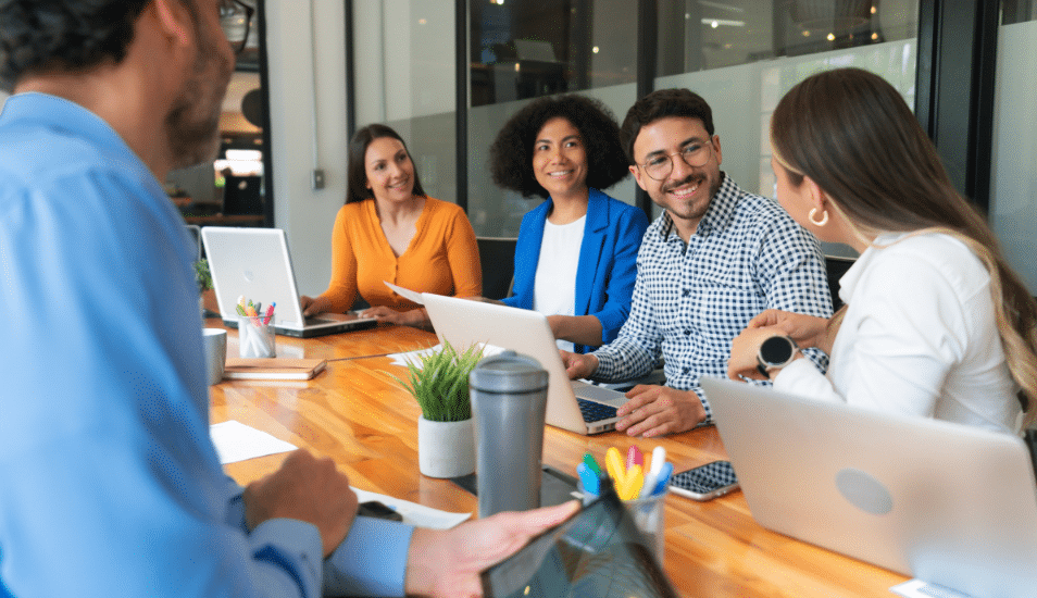 Business people sharing ideas in a meeting at the office.