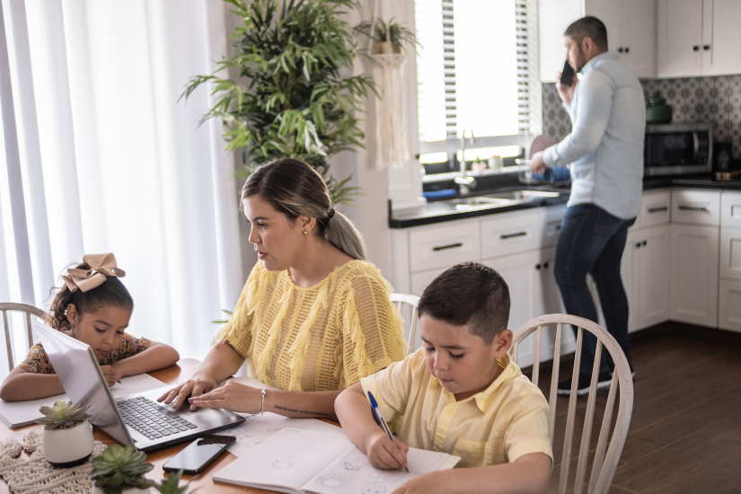 Family working in the kitchen.