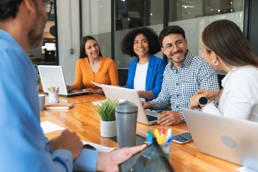 Business people sharing ideas in a meeting at the office.