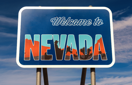 Welcome to Nevada road sign along State Route 373 near Death Valley.