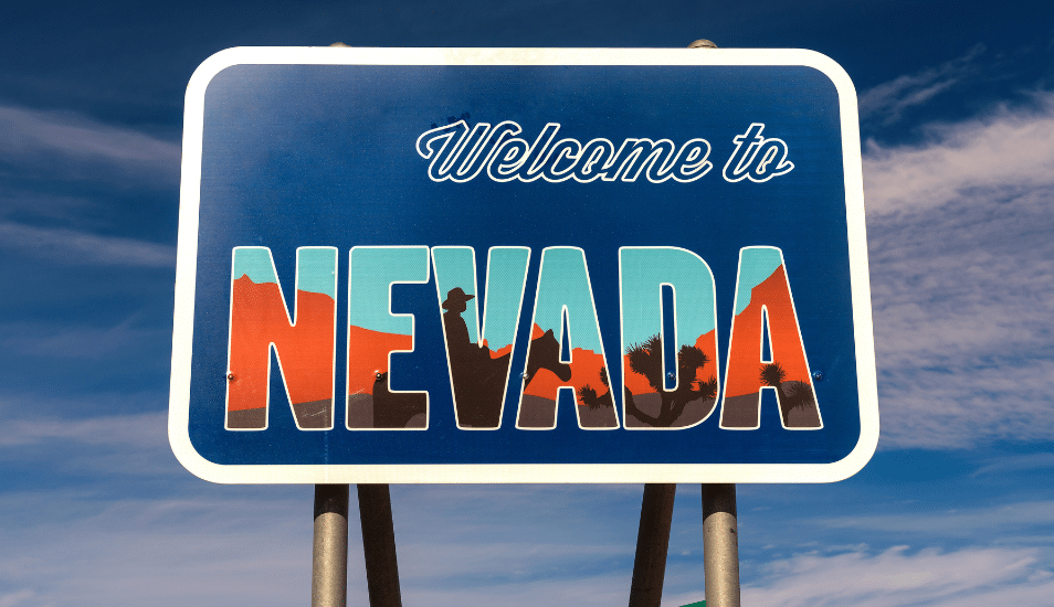 Welcome to Nevada road sign along State Route 373 near Death Valley.