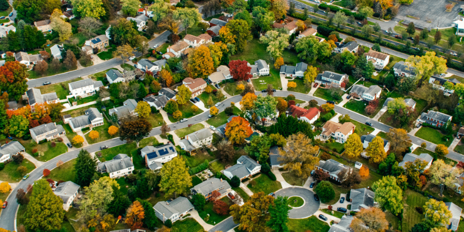Neighborhood aerial shot.