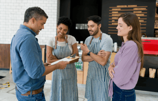 Small business employees having a meeting.