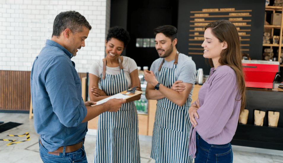 Small business employees having a meeting.