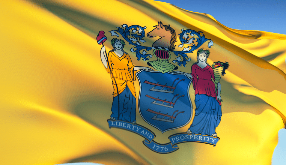 Close up of the New Jersey state flag.